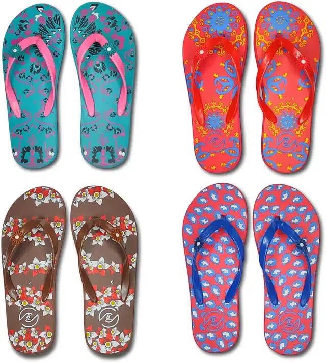 Flip Flops for Women, Pack of 4 (Multicolor, 7)