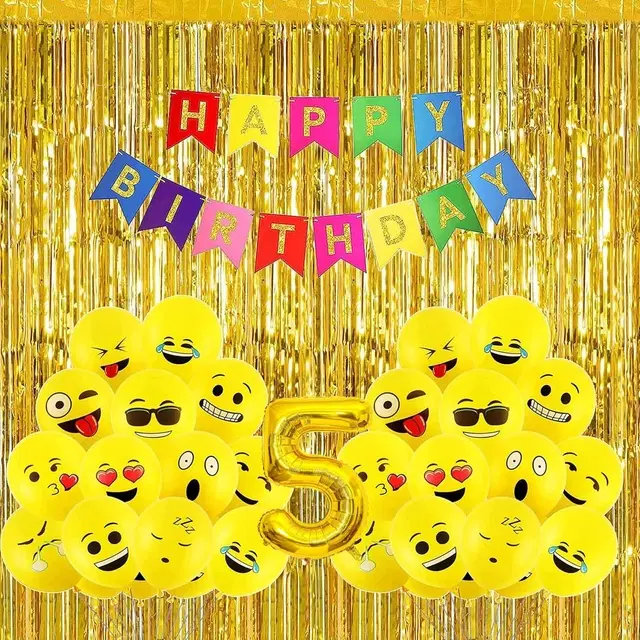 Emoji Theme 5th Birthday Decoration Kit (Yellow) Pcs Of 44 ,(Set Of 1)