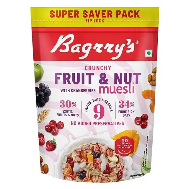 Bagrry'S Crunchy Muesli With 30% Fruit & Nut Cranberries 40 g (Pouch)