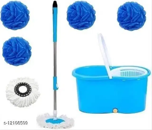 Spin Bucket Mop with 4 Bath Loofah, Assorted, Set of 5