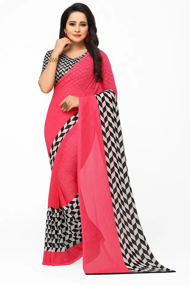 Georgette Printed Saree for Women, Pink