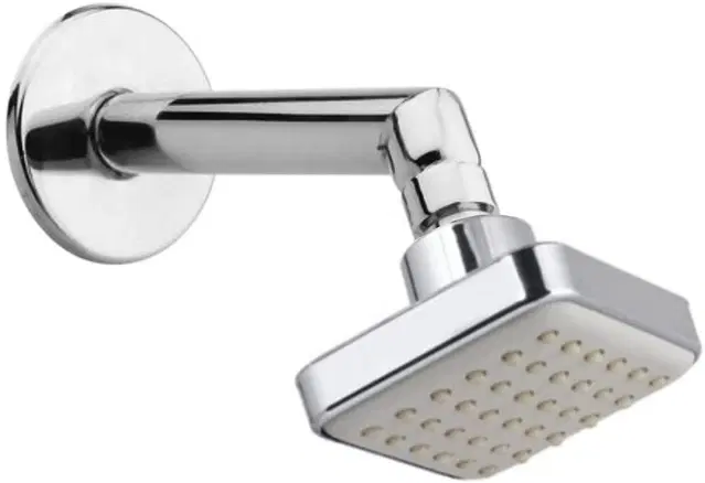 Stainless Steel Bend Shower Head, 3x3 inches with 7 inches Arm & Wall Flange, Silver, Set of 1