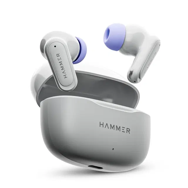 Hammer Airflow Neo Earbuds With 80h Playtime, 13mm Titanium Driver, 40ms Gaming Mode, Fast Charging Buds, Type-C Charging, Voice Assistant, Lightweight Dual-Tone Design (Grey)