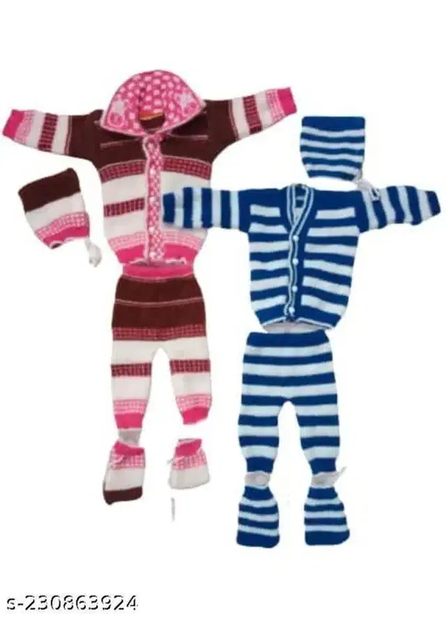 Woolen Sweater & Pant with Socks & Cap for Kids (Multicolor, 0-6 Months)