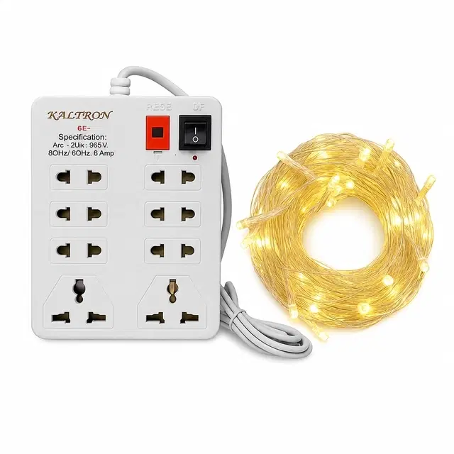 8 Socket Extension Board (White, 2 M) + 11 M Warm White Diwali String Light ( Set of 2)