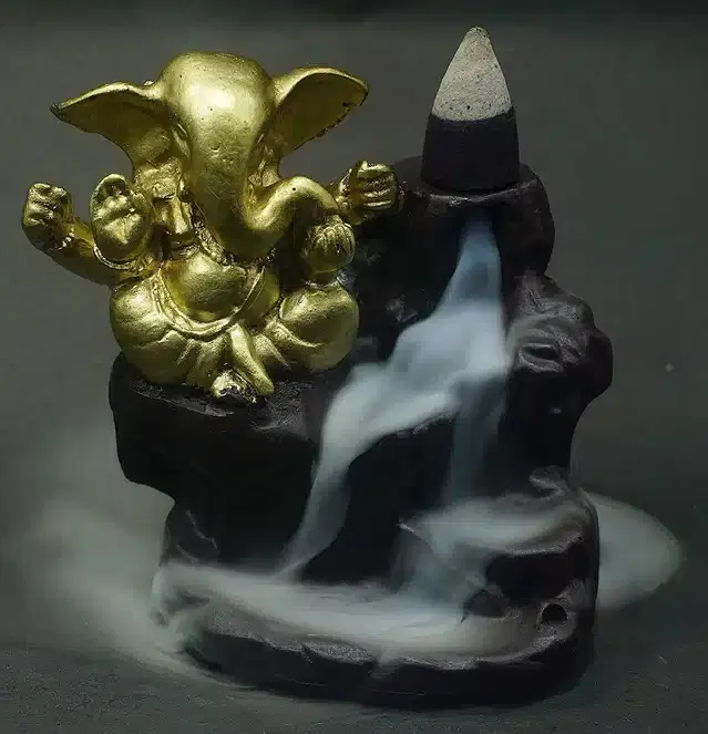 Lord Ganesh Backflow Cone Incense Holder with 10 Scented Cones, Multicolor