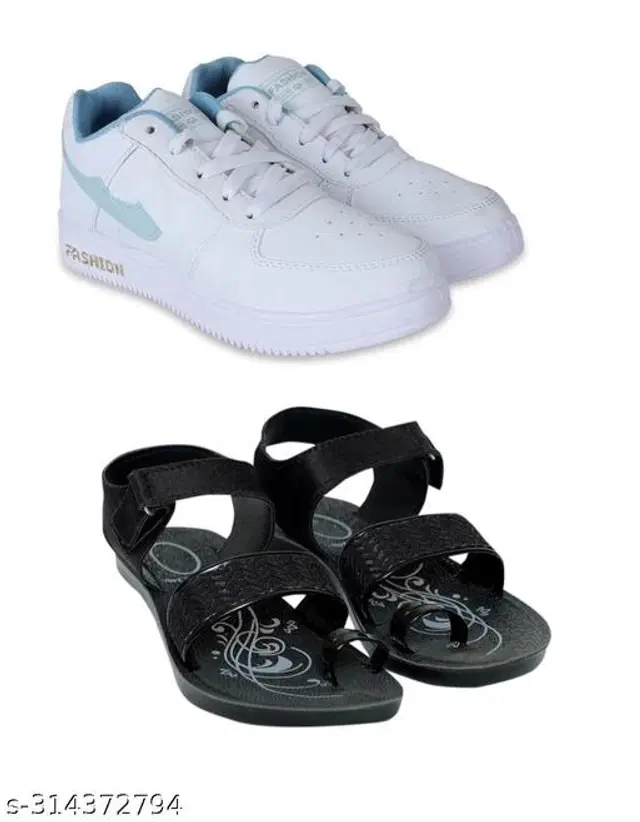 Floaters with Casual Shoes for Women, Pack of 2 (Black & White, 5)