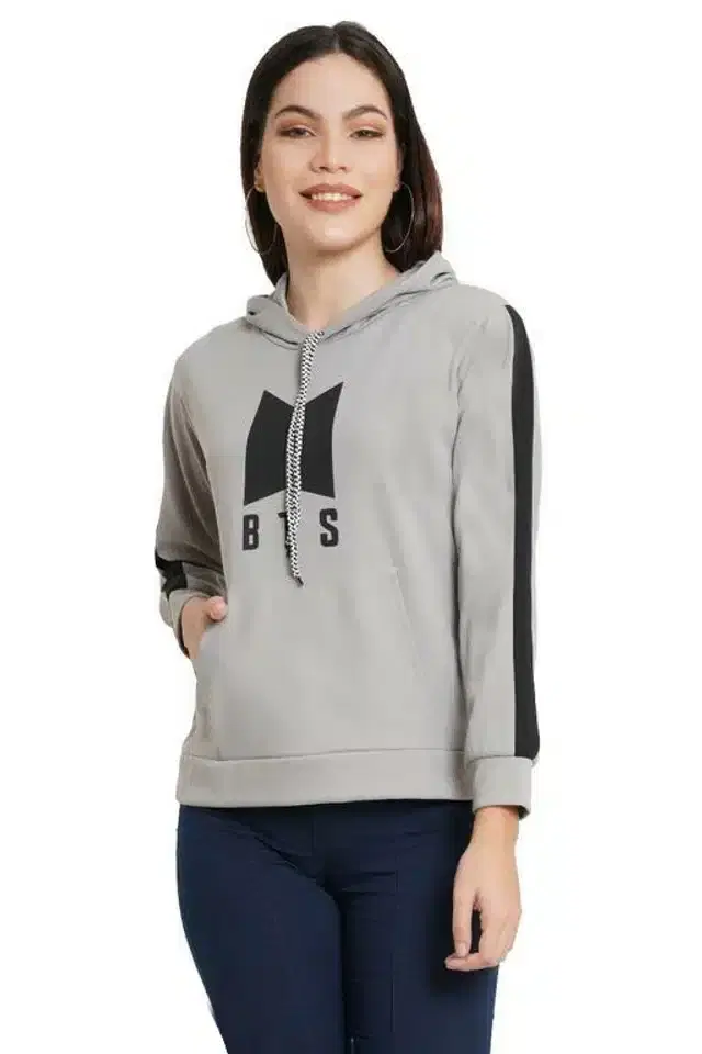 Women's Printed Long Sleeves SweatShirt (Grey, S)
