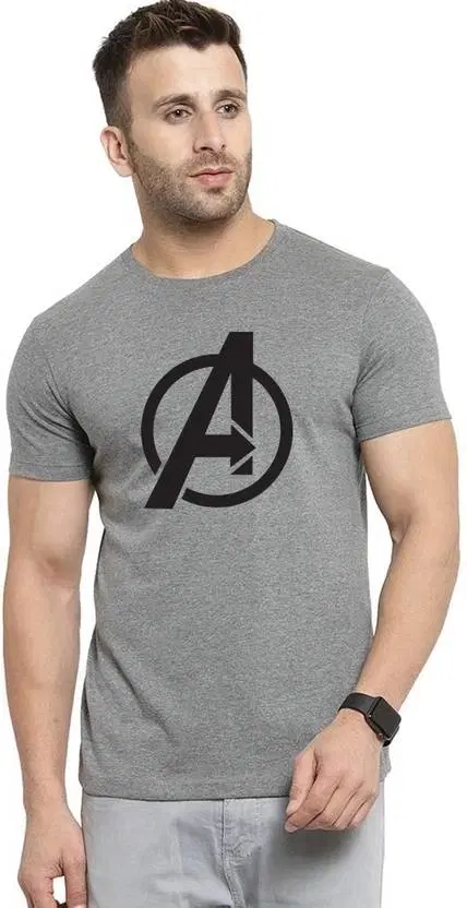 Round Neck Printed T-Shirt for Men, Grey (XL)