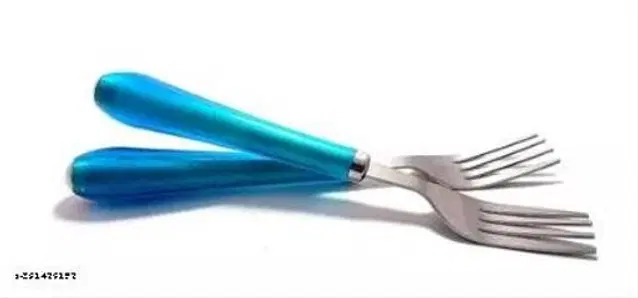 Stainless Steel Forks, Silver & Blue, Pack of 6