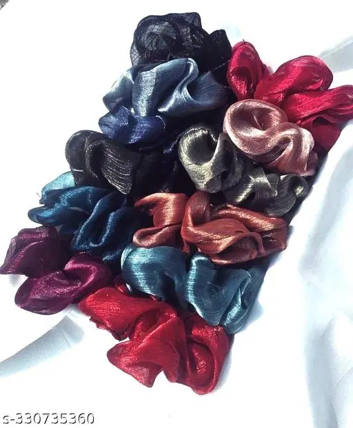 Chine Fabric Scrunchies for Women, Pack of 12 (Multicolor)