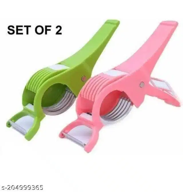 2-in-1 Fruit and Vegetable Cutter cum Peeler, Green & Pink, Pack of 2