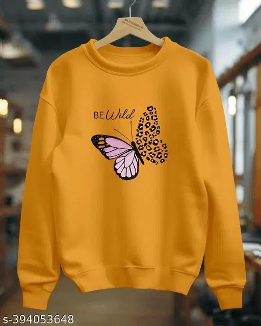 Cotton Printed Sweatshirt for Women (Yellow, S)