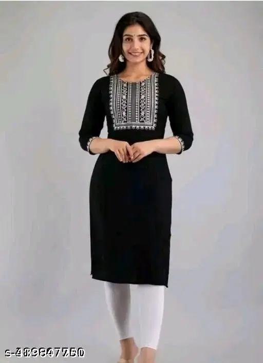 Rayon Kurti For Women, Black (S)