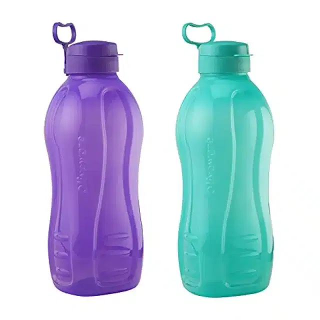 Airtight Plastic Water Bottle with Lid, Purple & Sea Green, 2000 ml, Pack of 2