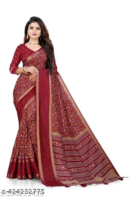 Silk Printed Saree for Women, Maroon (6.3 M)