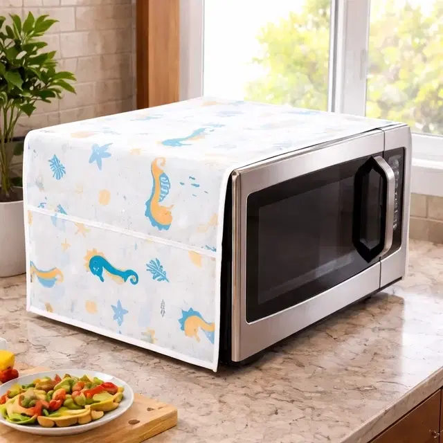 Sea Horse Dust-Proof Microwave Oven Cover for Kitchen Decor Durable Modern Design