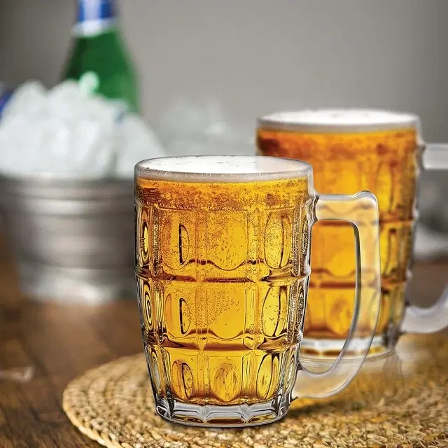 Cello Executive Glass Beer Mug, 400ml | Set of 2 | Heavy-Base Lead-Free Glass | Comfortable Handle