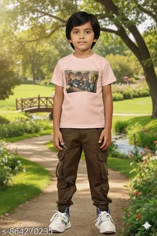 Printed Cotton Blend Tshirts for Boys (Pink, 8-9 Years)