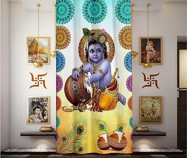 Digital Printed Pooja Room Curtain, Multicolor, 4x7 feet