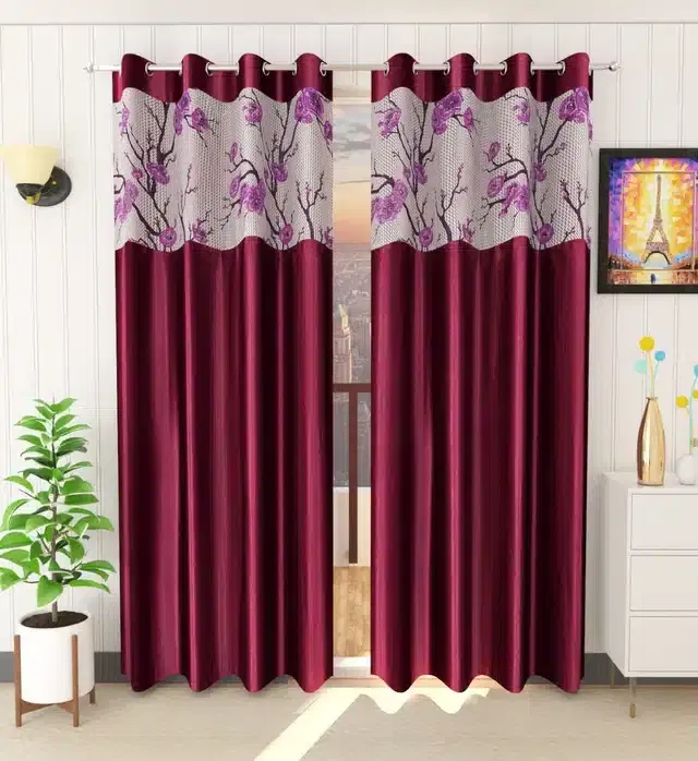 Netted Window & Door Curtains, Pack of 2, Wine, 5 feet