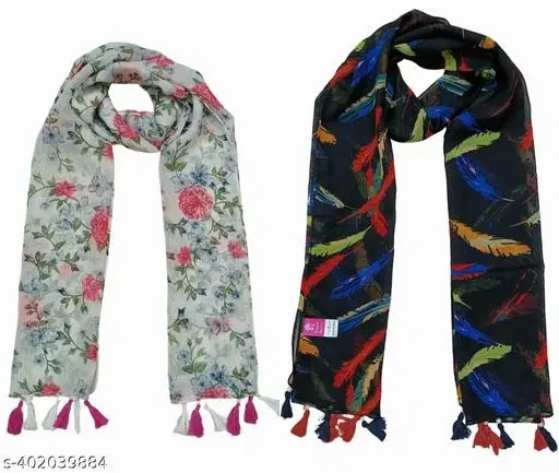 Poly Chiffon Printed Scarves for Women, Pack of 2 (Multicolor, 1.75 m)