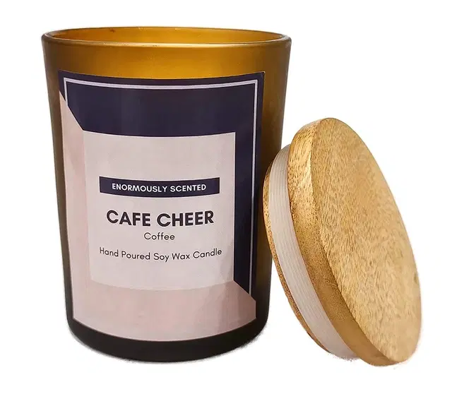 Floish Decor Premium Scented Soy Wax Frosted Glass Candle with Wooden Lid