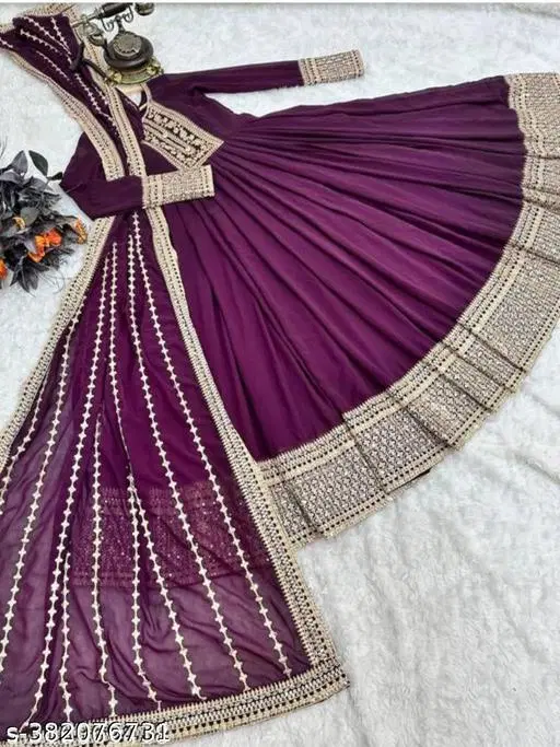 Elegant Georgette Gown for Women (Purple, S)