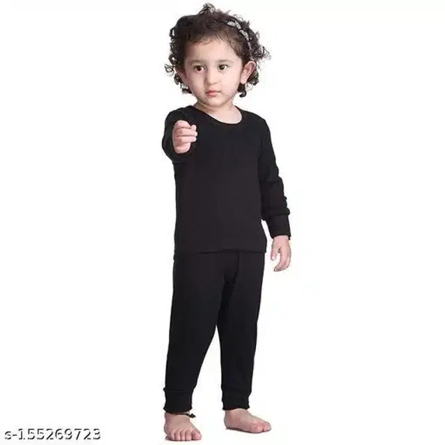Cotton Blend Thermal Set for Kids (Black, 9-12 Months)