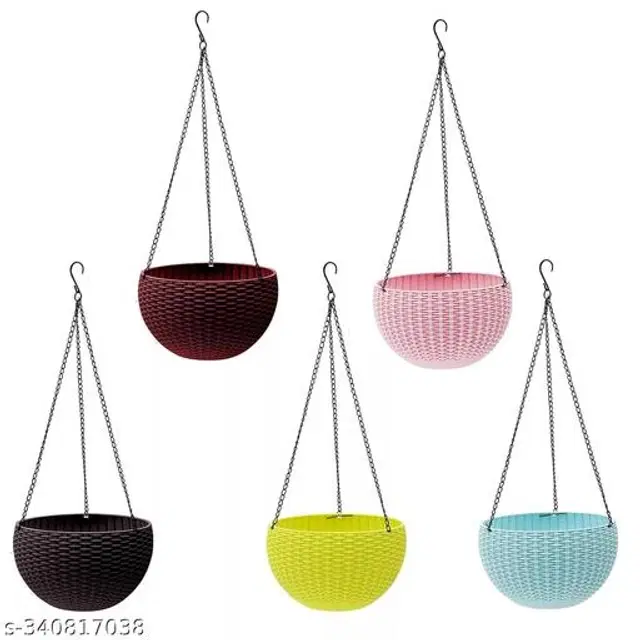Plastic Hanging Planters, Multicolor Pack of 5