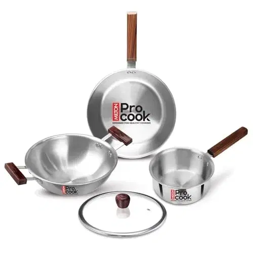 Milton Pro Cook Triply Stainless Steel 4 Pc Cookware Set, Silver