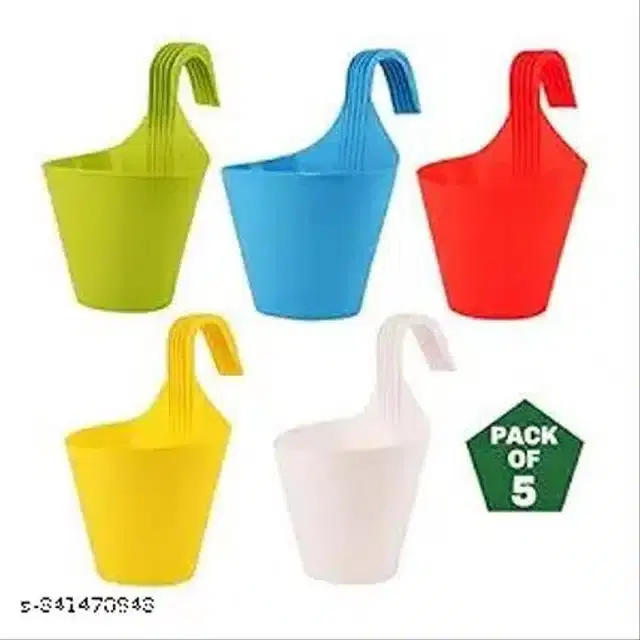 Plastic Hanging Planters, Multicolor, Pack of 5