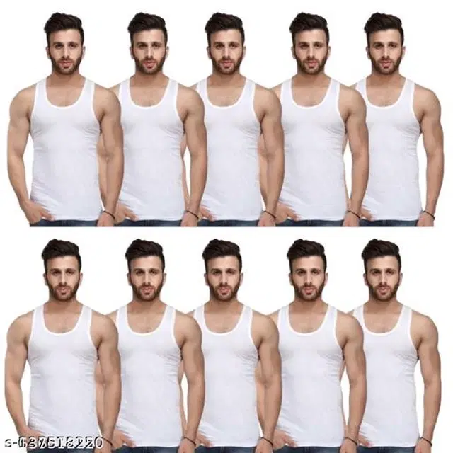 Cotton Vests for Men, Pack of 10 (White, XL)