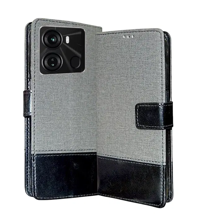 Artificial Leather Flip Cover For Itel P662L / Itel_P40, Grey