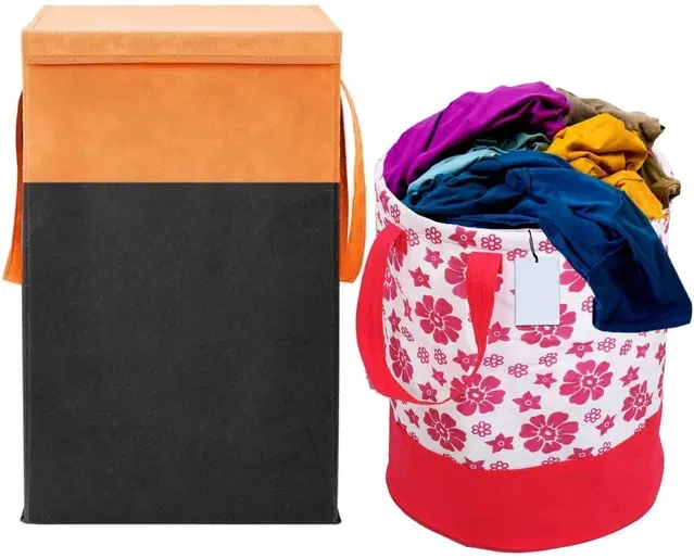 Canvas Laundry Basket,Multicolor,  (Pack Of 2)