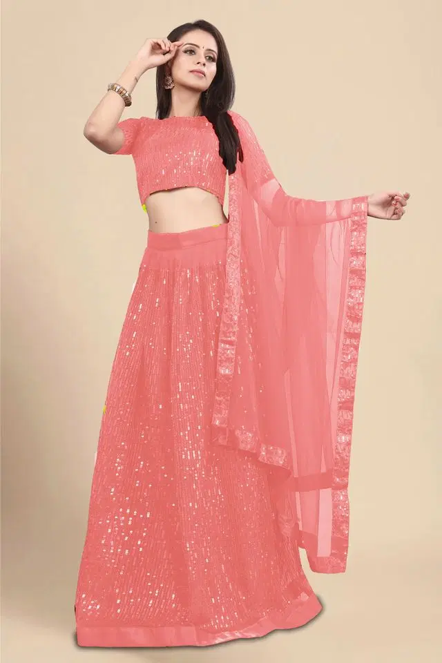 Purimaa Net Semi Stitched Lehenga Choli With Dupatta (Gajari)