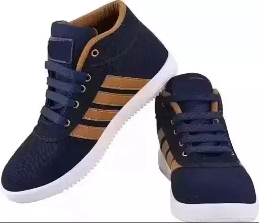 Hi Neck Casual Shoes for Men, Navy Blue & Brown (6)