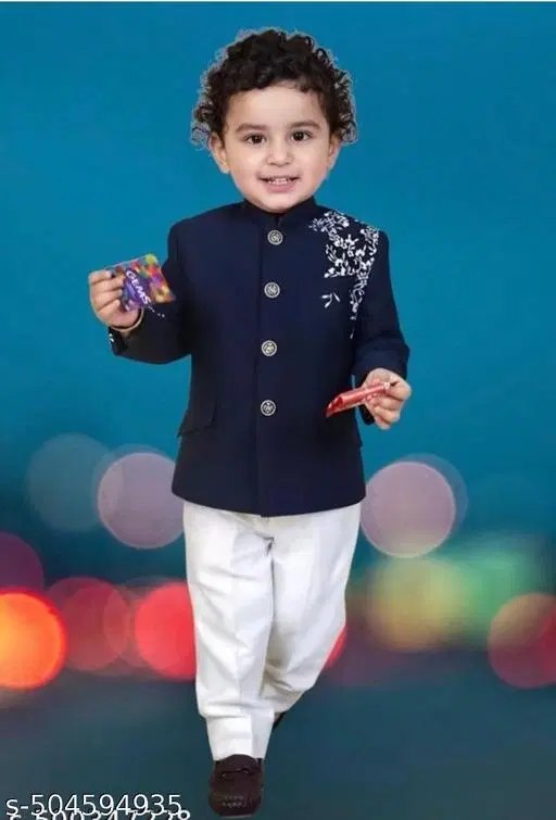 Floral Cotton Silk Kurta Set for Boys (White, 1-2 Years)