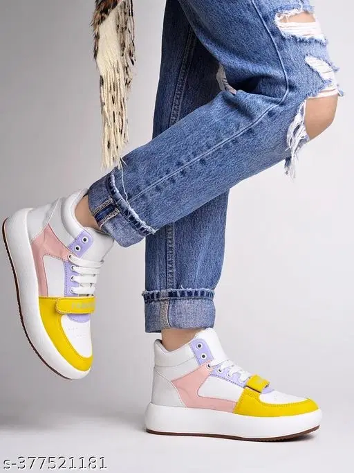 Colorblocked Synthetic Sneakers for Women (Multicolor, IND-8)