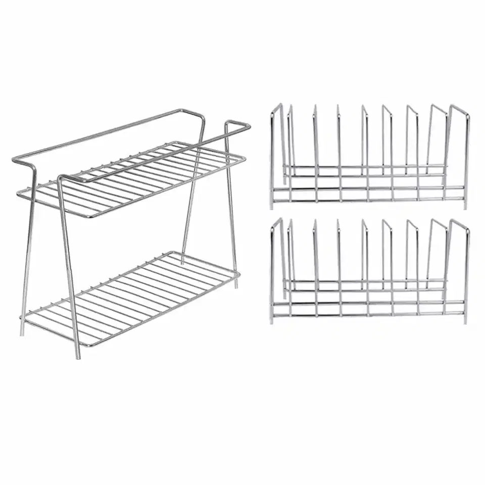 Oc9 Stainless Steel Spice Rack 2 Shelf & Plate Stand For Kitchen, Pack Of 2