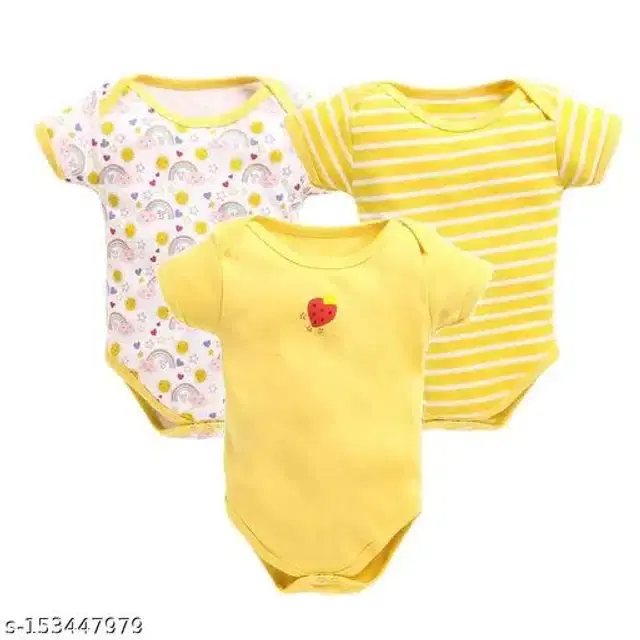 Cotton Rompers for Kids (Yellow, 3-6 Months)