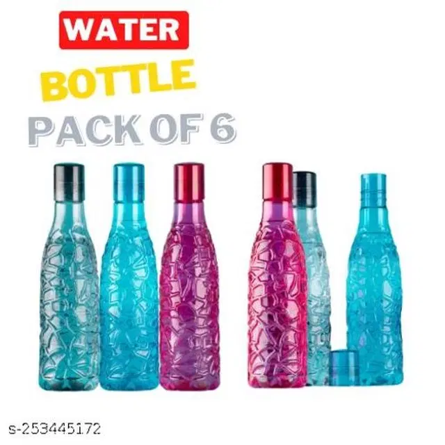 Plastic Water Bottles, Multicolor, 1000 ml, Pack of 6