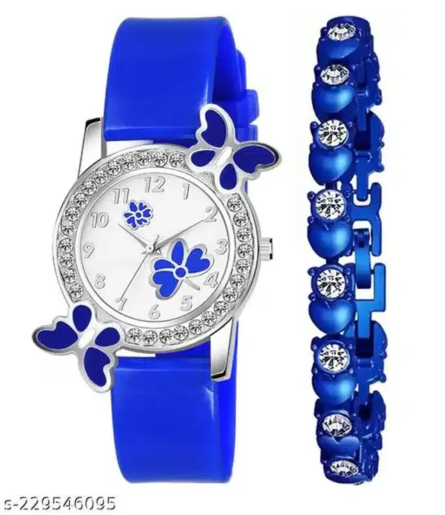 Analog Watch with Bracelet for Women, Set of 2 (Multicolor)