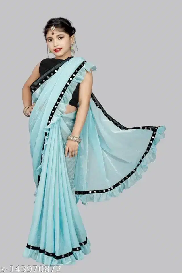 Ready to Wear Saree for Girls (Sky Blue, 4-5 Years)