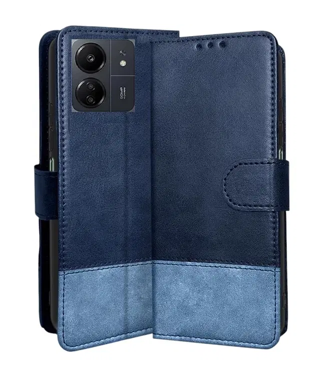 Artificial Leather Flip Cover For Poco C65 / Redmi 13C 4G, Blue