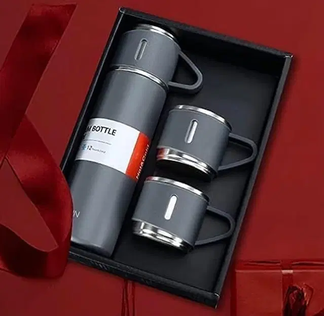 Stainless Steel Vacuum Flask Set with 2 Cups, Multicolor, 500 ml