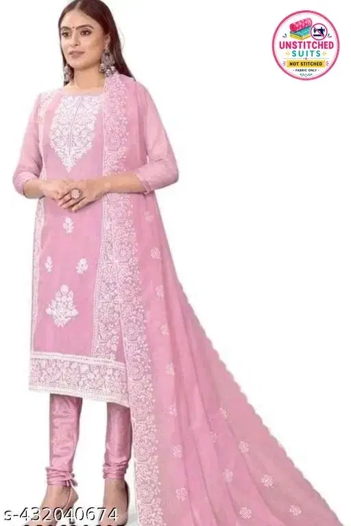 Chanderi Cotton Embroidered Punjabi/All Over Suits for Women (Pink, Un Stitched)