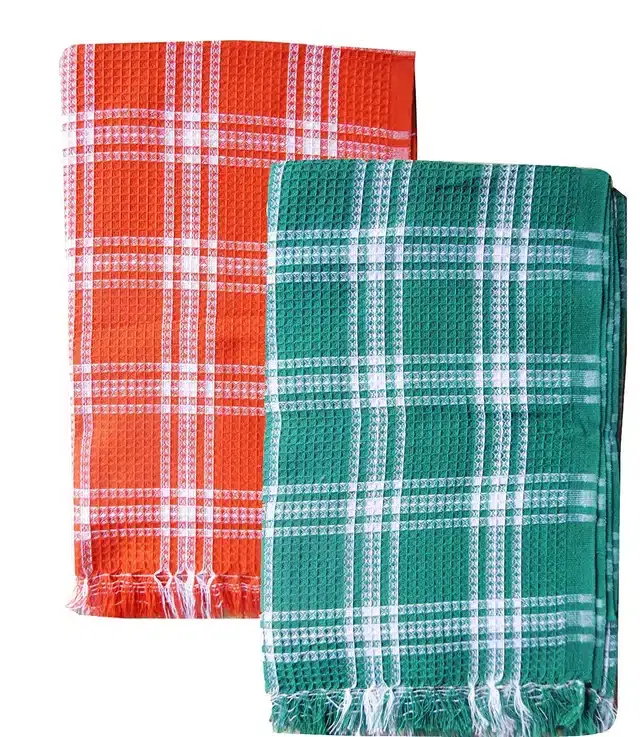 Cotton Checkered Bath Towels, Pack of 2, Multicolor, 60x30 Inches