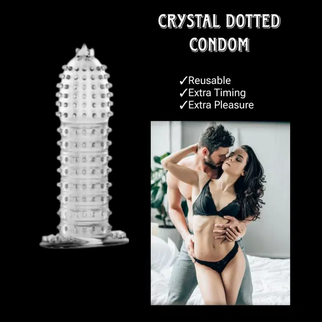 Crystal Condom Reusable Spike Dotted Condom for Men, Transparent, Set of 1