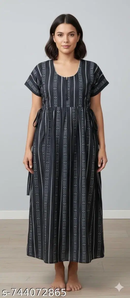 Satin Soft & Attractive Nightdress for Women & Girls , Black (M)